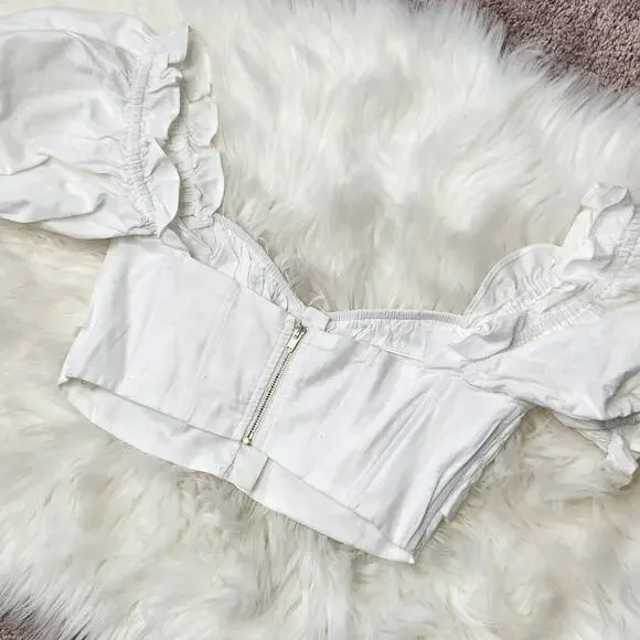 SABO Shirred Milkmaid Crop Top Womens Size XS Romantic Feminine Cottage Coquette - Picture 3 of 12